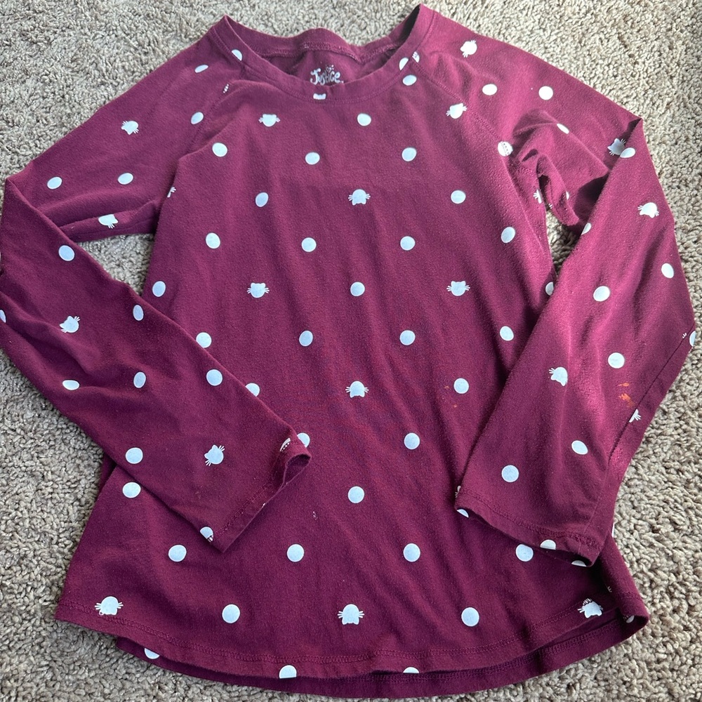 Justice Maroon Polka Dot Long Sleeve Tee
